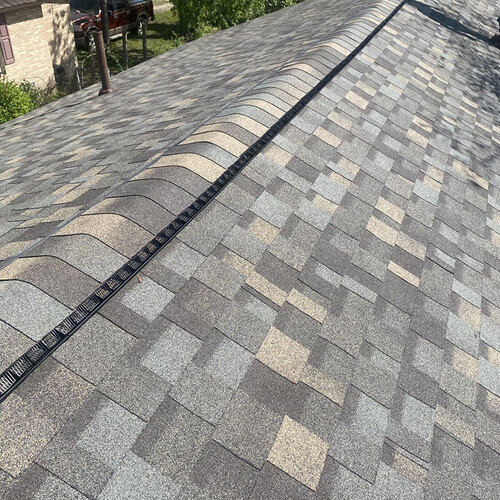 view from above of an asphalt shingle roof